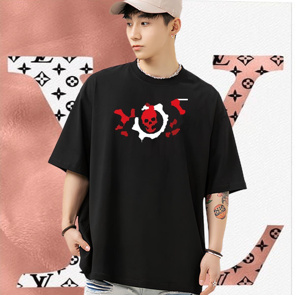 Comfortable Man T Shirts 230g 100% Cotton skull Hip Hop Street Custom Printed Breathable Crew Neck Men Clothes T-Shirt Fashion New Tees