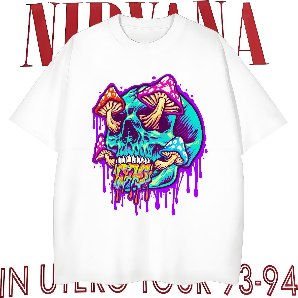 Popular T Shirts Men 230g Cotton skull Anime Printing Street Custom Printed Short Sleeve O-Neck Men Clothes T-Shirt Brand Tshirts