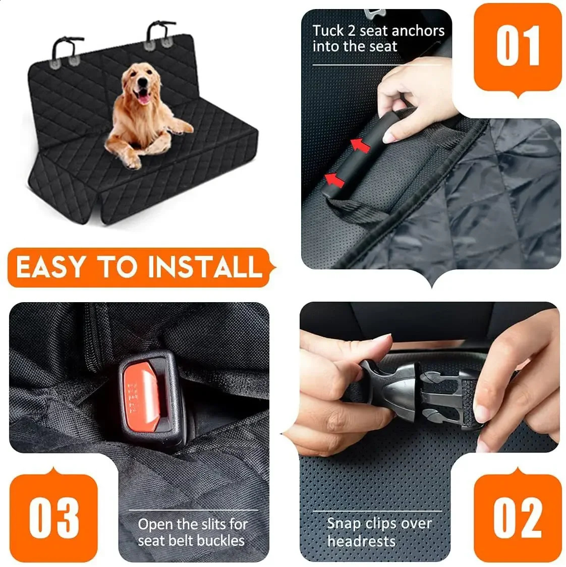Dog car rear seat protective cover waterproof and dustproof pet seat cover black shoulder strap hanger pet travel mat 240824 ww