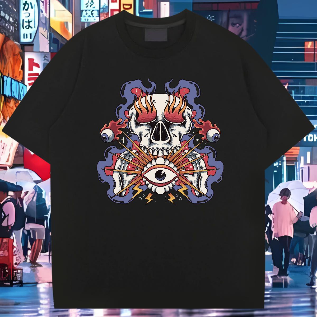 Wholesale T Shirts Men 230g Cotton skull Summer Casual Black Oversized Short Sleeve Soft Men Tees 2024 Tops