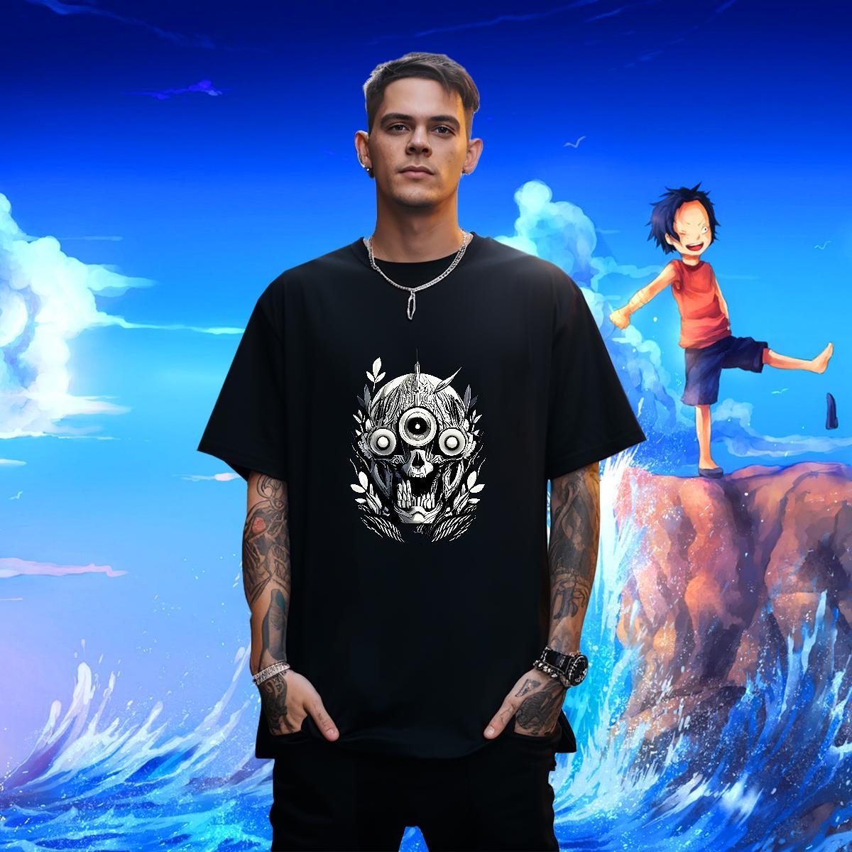 Free Shipping Man T Shirts 100% Cotton 230g skull Summer Casual DIY Printed O Neck Short Sleeves Mens Tshirts New Arrival Tops Tees