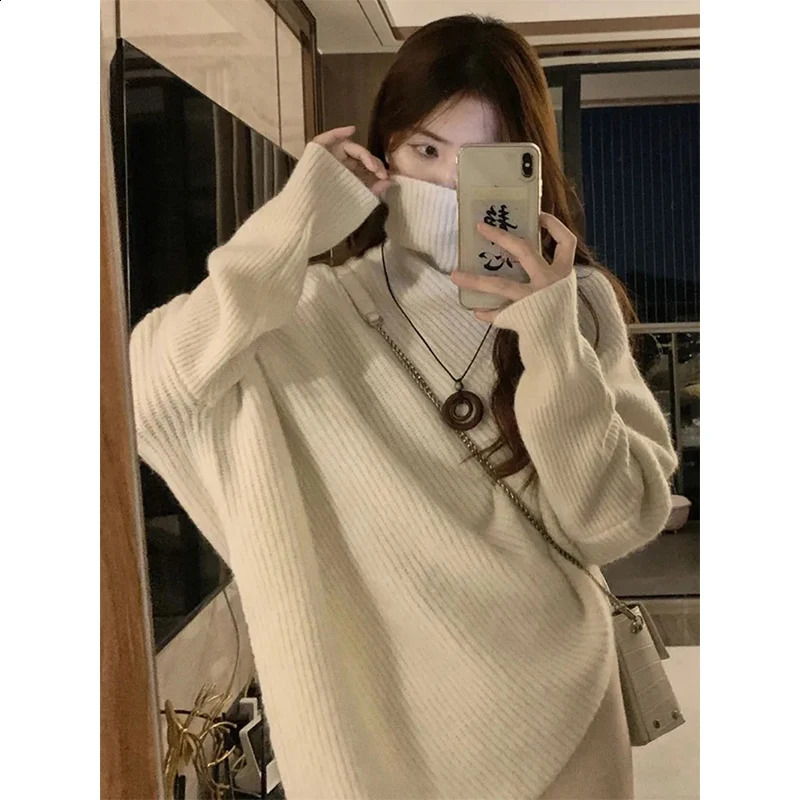 MEXZT Irregular Turtleneck Sweater Women Vintage Knitted Pullovers Korean Asymmetrical Knitwears Streetwear Casual Chic Jumper 240824