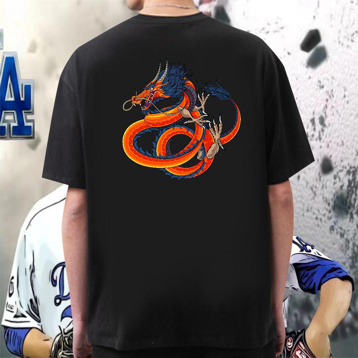 Classic Man T Shirts 230g 100% Cotton dragon Sports Casual DIY O Neck Short Sleeves Couples T Shirts 2024 Tops Shirt