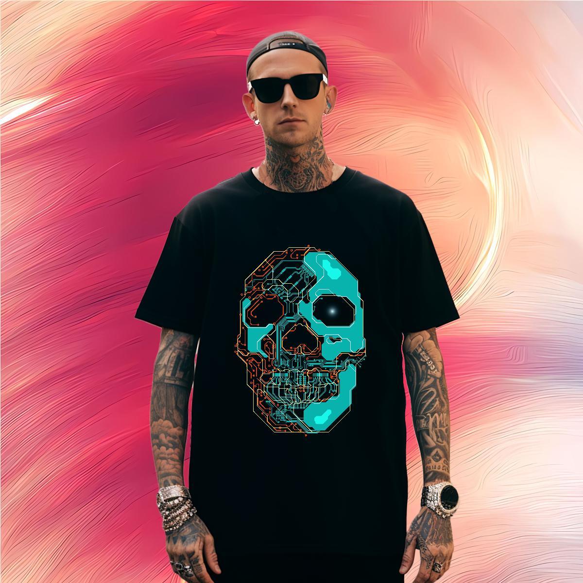 Cool Design T shirt 230g 100% Cotton skull Outdoor Black White Breathable Men Clothes T-Shirt Fashion Casual Tops Tees