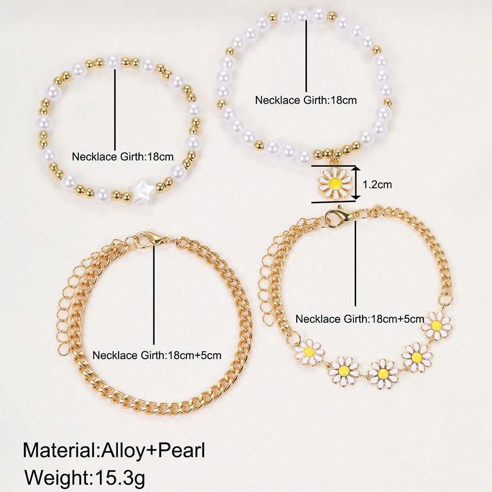 4-piece retro chrysanthemum pendant artificial pearl bracelet set for Wenborn pearl enamel bracelet jewelry gifts X241106