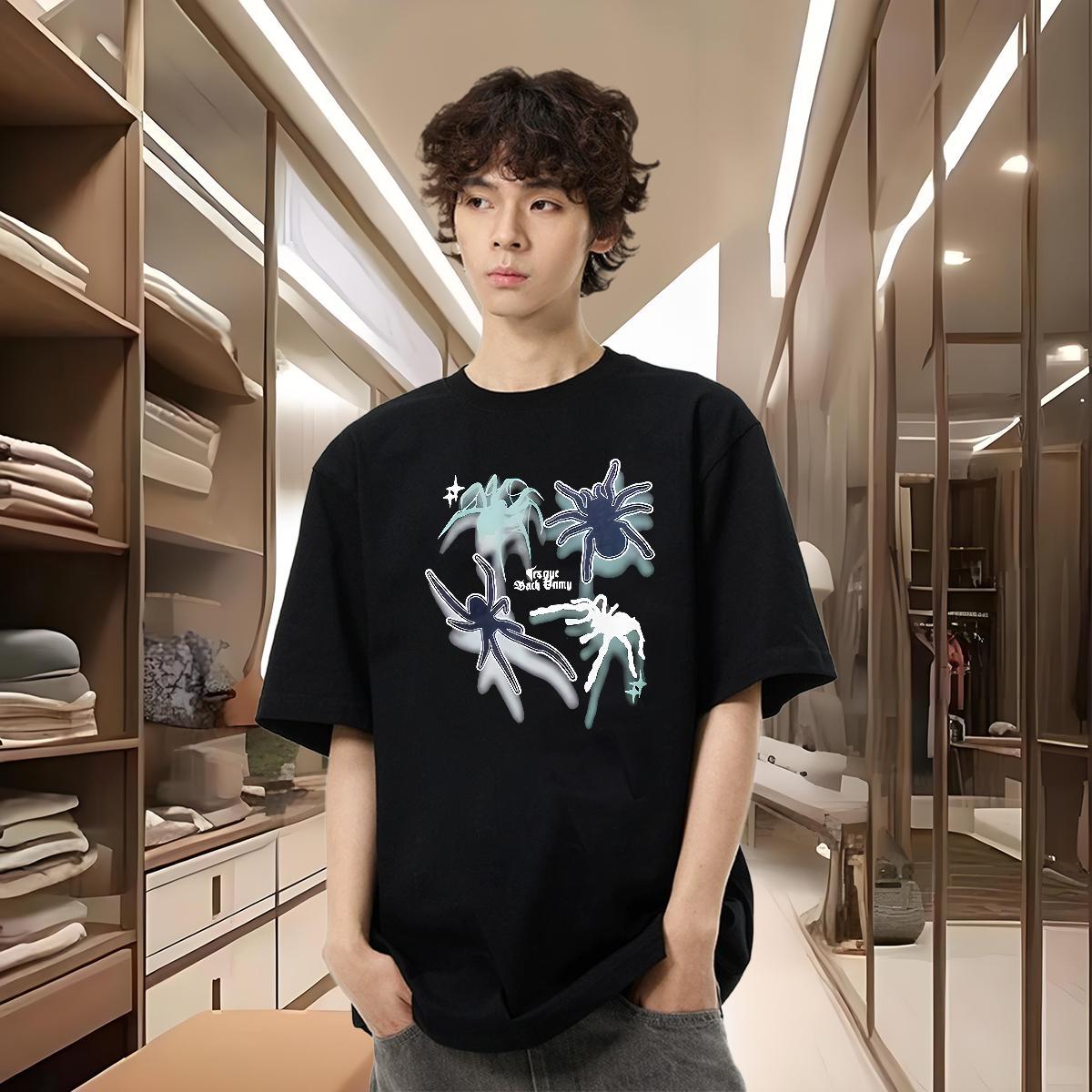 Designer Fashion Men Tops Tees spider High Street Hip Hop 230g Cotton Polos O Neck Short Sleeves Free Shipping Men T Shirts Floral Print