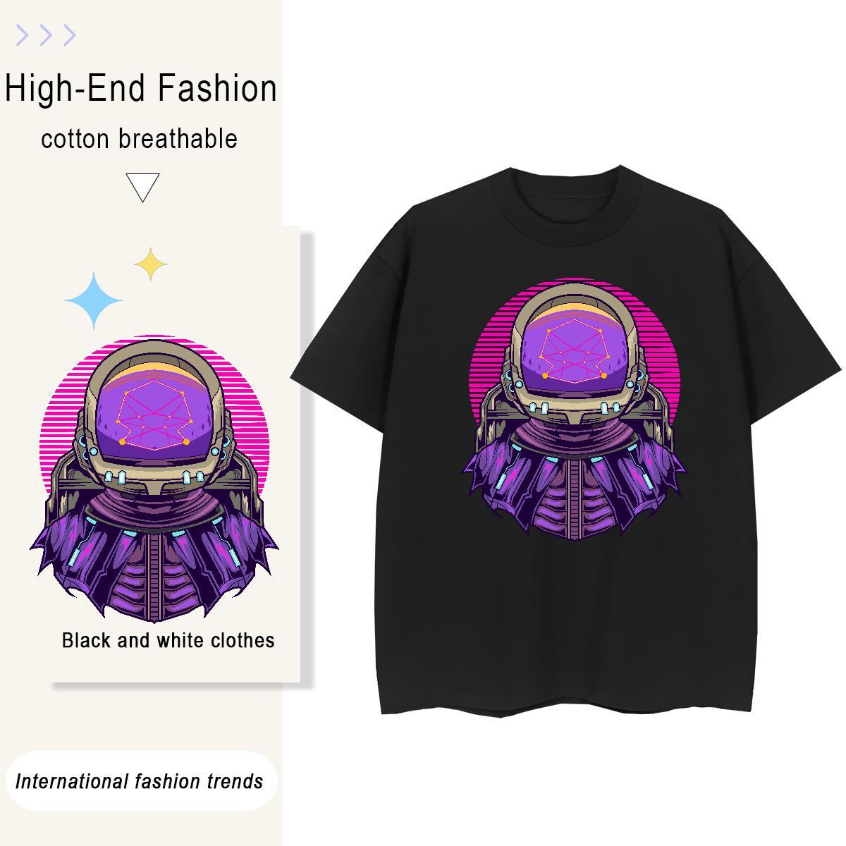 Lady Womens Tshirts 230g Pure Cotton cosmonaut High Street Hip Hop T-Shirts for Women Breathable Short Sleeve Graphic Tee Shirt