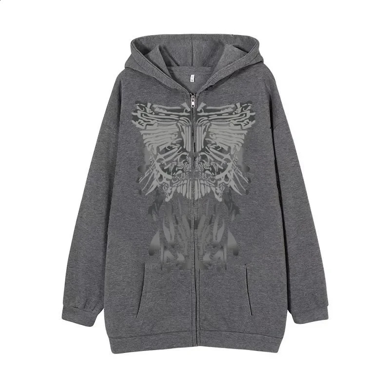 Gothic Darkly Zipper Hoodies Y2k Retro Skeleton Butterfly Sweatshirt Men Women Hip Hop Fashion Autumn Oversized Hoodie Jacket 240824