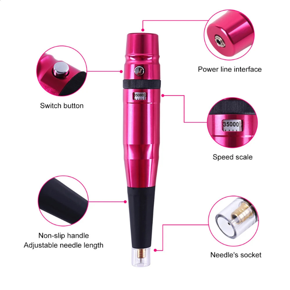anent Makeup Machine Rotating Tattoo Machine Pen Half PMU Pen Eyebrow and Lip Perforation Gun Tattoo Bead Supplies Kit 240823