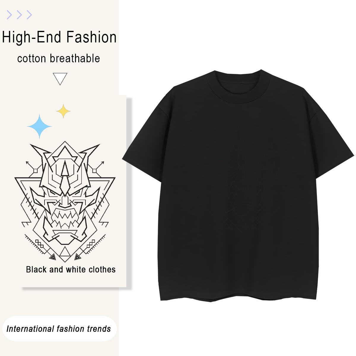 Loose fit Women Tees 230g Cotton Lines Casual T Shirt For Woman Breathable Short Sleeve Anime Print Polos