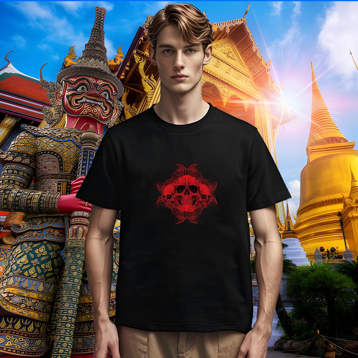 Unisex T Shirt For Man 230g 100% Cotton skull Street wear Hip Hop Floral Print Short Sleeve O-Neck Men Tshirts Classic Top Tees