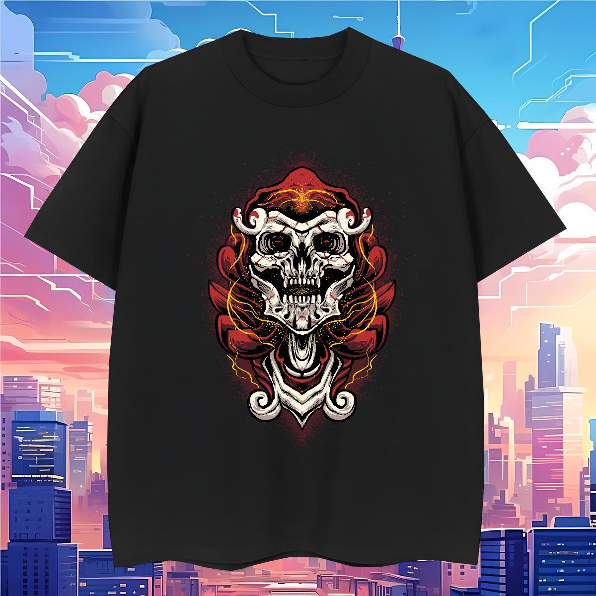 Unisex Mens T Shirts 100% Cotton 230g skull Street Casual Cartoon Print Short Sleeve Soft Men Tops Tees Casual New Tops Shirt
