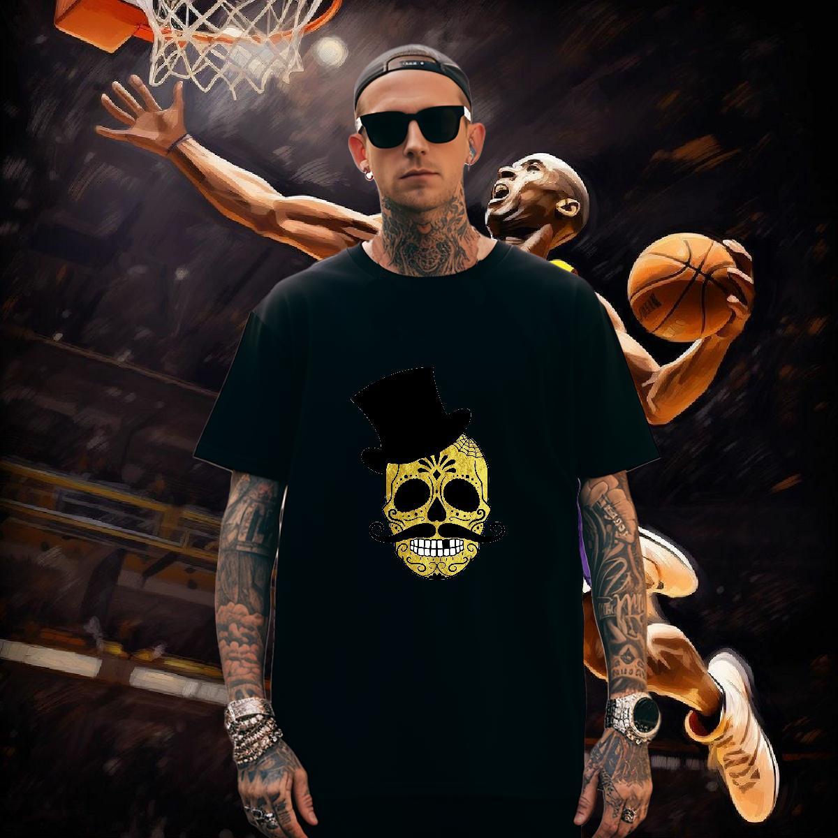 Free Shipping Man T Shirts 230g Pure Cotton skull Summer Casual DIY Crew Neck Tshirt for Man Woman New Arrival Wear