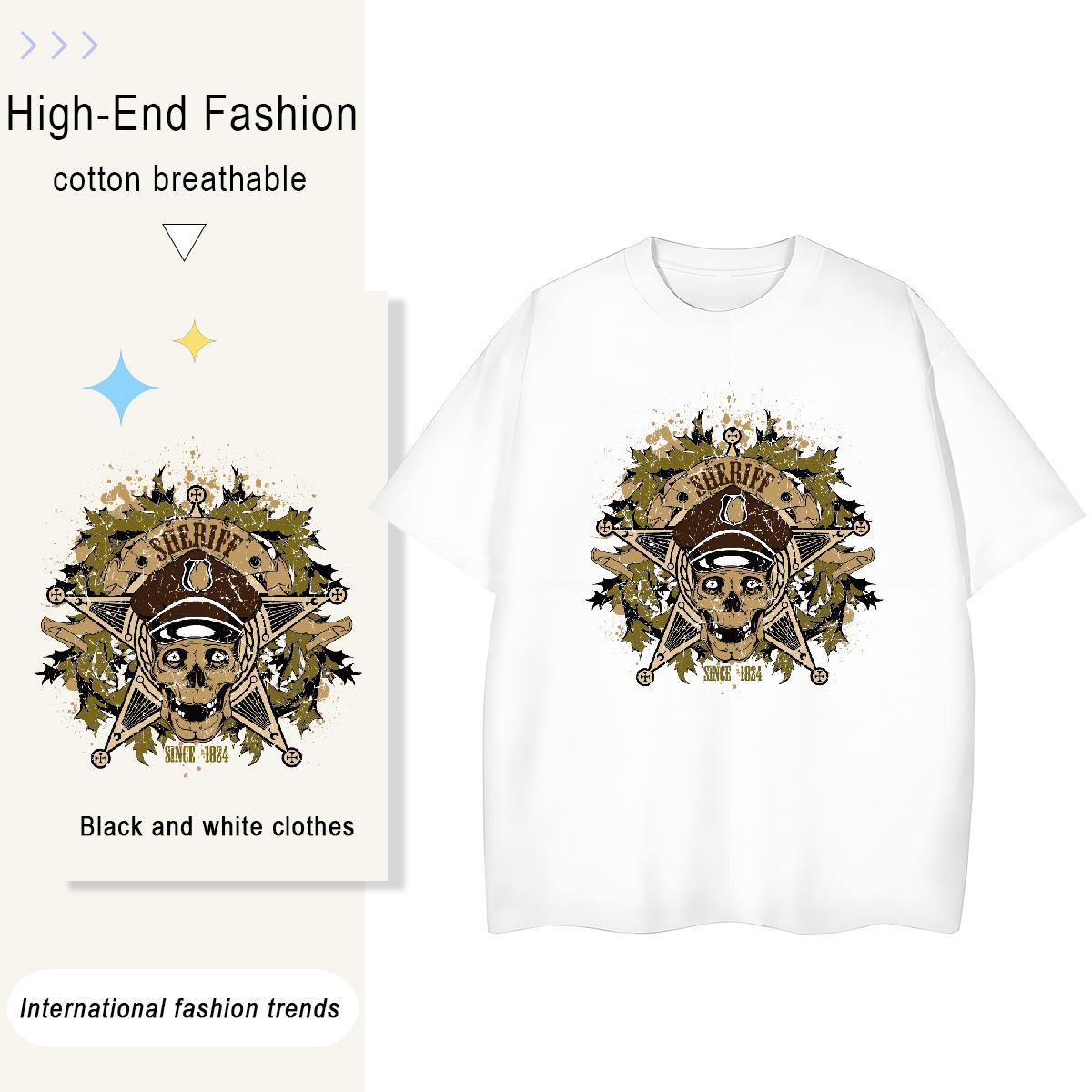 Comfortable Man T Shirts 100% Cotton 230g skull Street Casual Oversized Round Neck Short Sleeve Tshirt for Man Woman New Designer Tshirts