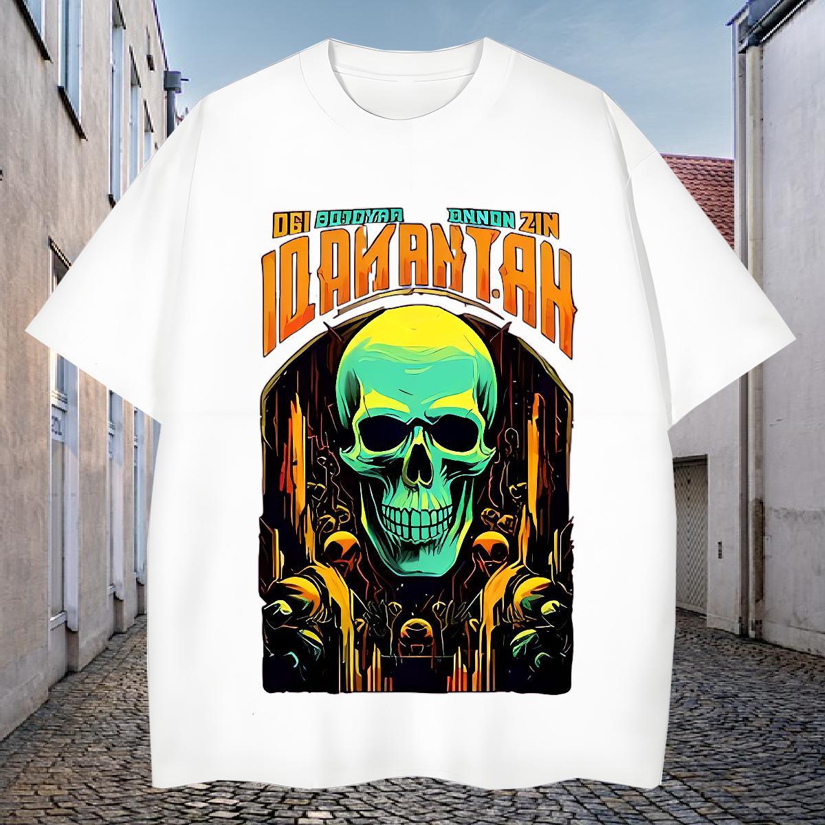 Loose Mens T Shirts 230g Pure Cotton skull Anime Printing Street Custom Printed Breathable Short Sleeve Men Tops Tees 2024 DIY Clothings
