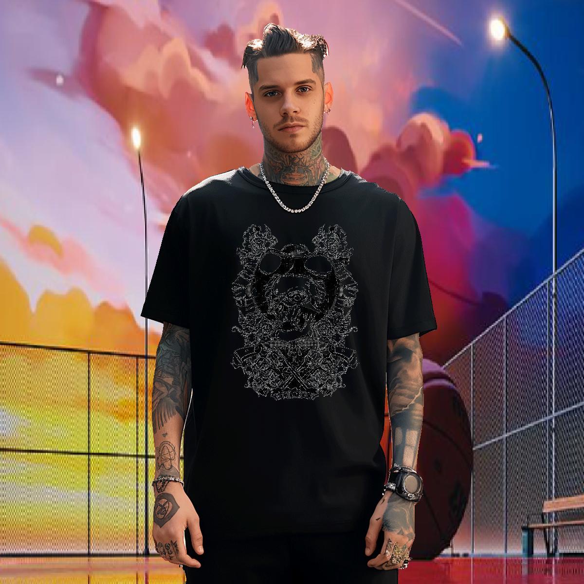 Popular T-Shirts for Men 230g 100% Cotton skull Beach Skull Breathable Crew Neck Men Tshirts 2024 Clothes