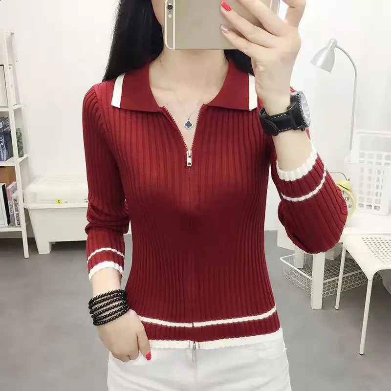 Spring Autumn Cardigan For Women Korean Fashion Turn-Down Collar Long Sleeve Sweater Oversize Zippers Top Female Soft Knitwear 240824