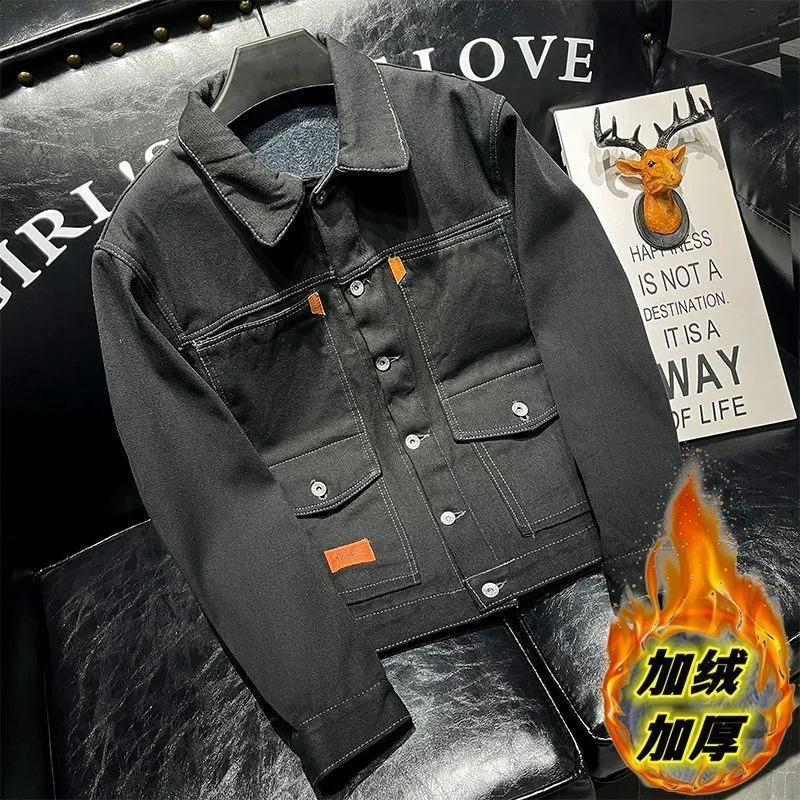 AutumnWinter Fashion Trend Solid Color Cowboy Jacket Mens Casual Loose Comfortable Wool Thick Warm M5XL 240824