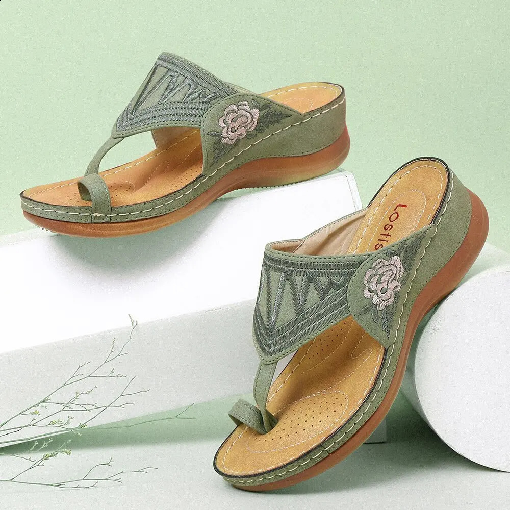 Summer Womens Wedge Sandals Advanced Orthopedic Open Toe Sandals Retro Anti slip Leather Casual Womens Platform Retro Shoes 240823