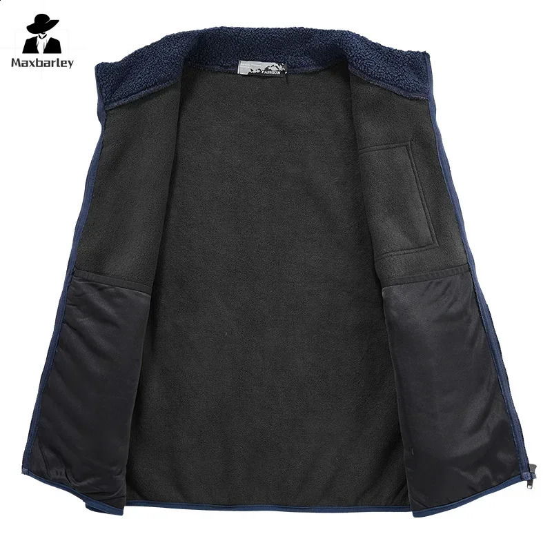 Fleece Vest Mens Autumn and Winter Casual Double-sided Polar Fleece Cold-proof Sleeveless Jacket Outdoor Fishing Vest 240824