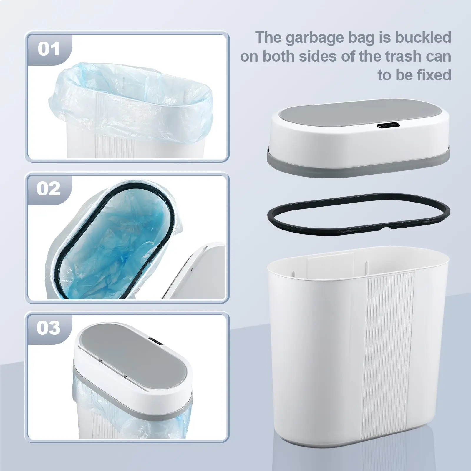 Motion sensor bathroom trash can touchable automatic with lid small waterproof suitable for office bedroom living room 240824