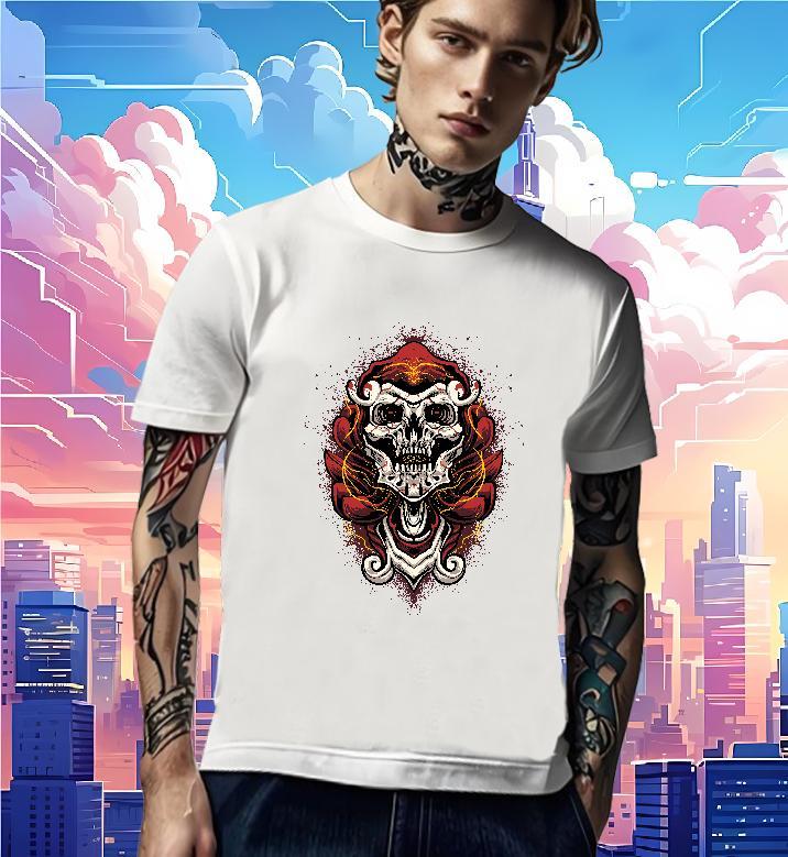 Unisex Mens T Shirts 100% Cotton 230g skull Street Casual Cartoon Print Short Sleeve Soft Men Tops Tees Casual New Tops Shirt