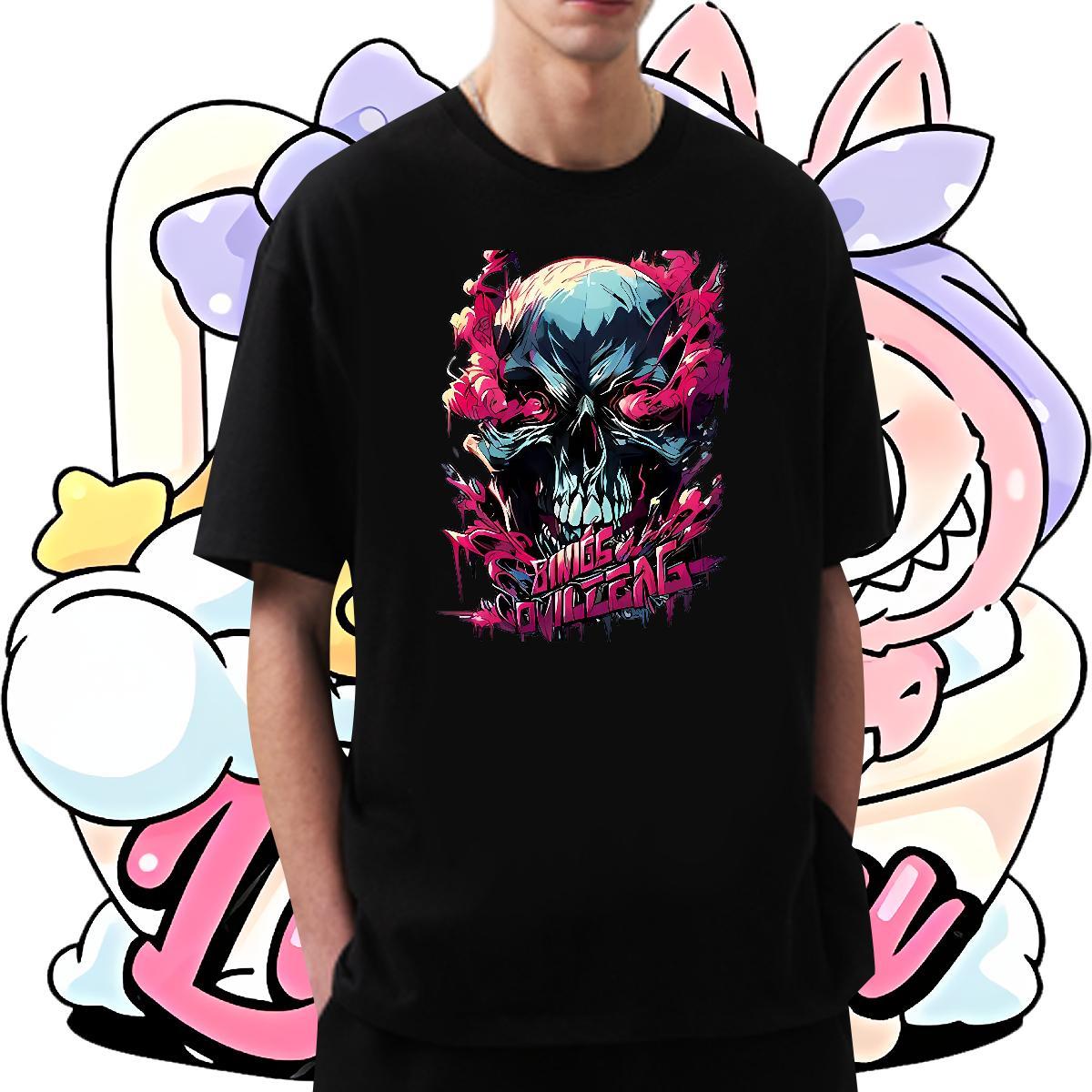 High Quality T Shirt For Man 230g Cotton skull Spring Summer Skull Round Neck Short Sleeve Men Tshirts DIY Customized Wear