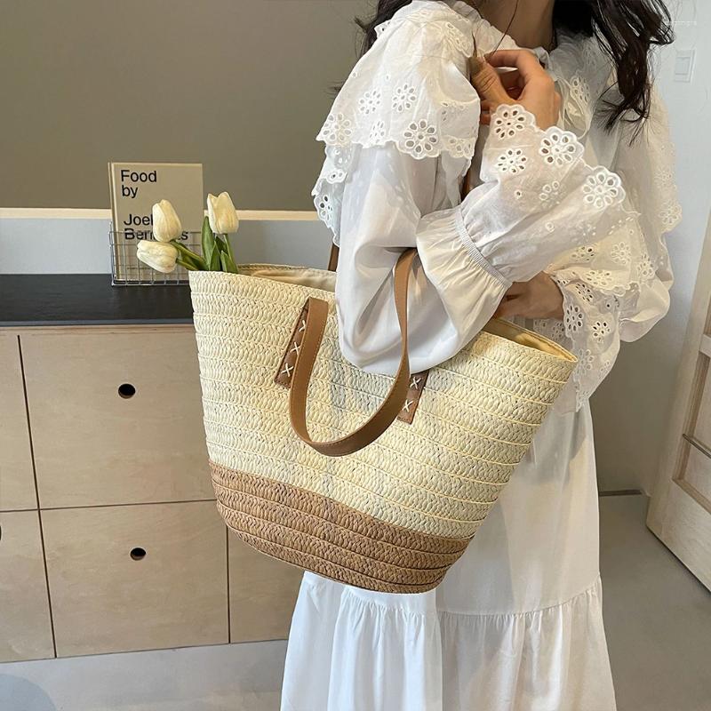 2025 NEW Shoulder Bags Women's Hand-Woven Bag Striped Woven Travel Handbags Summer Ladies Straw Weaving Tote Large Capacity Beach zhanyishengli