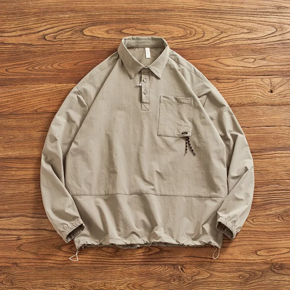 Lapel POLO collar shirt men long sleeve autumn retro fashion loose wide version of casual outdoor shirt jacket 240824