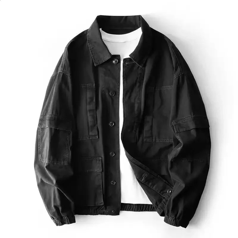 Mens jeans jacket khaki cargo denim mens autumn retro trend Korean onepiece clown fabric G 240824