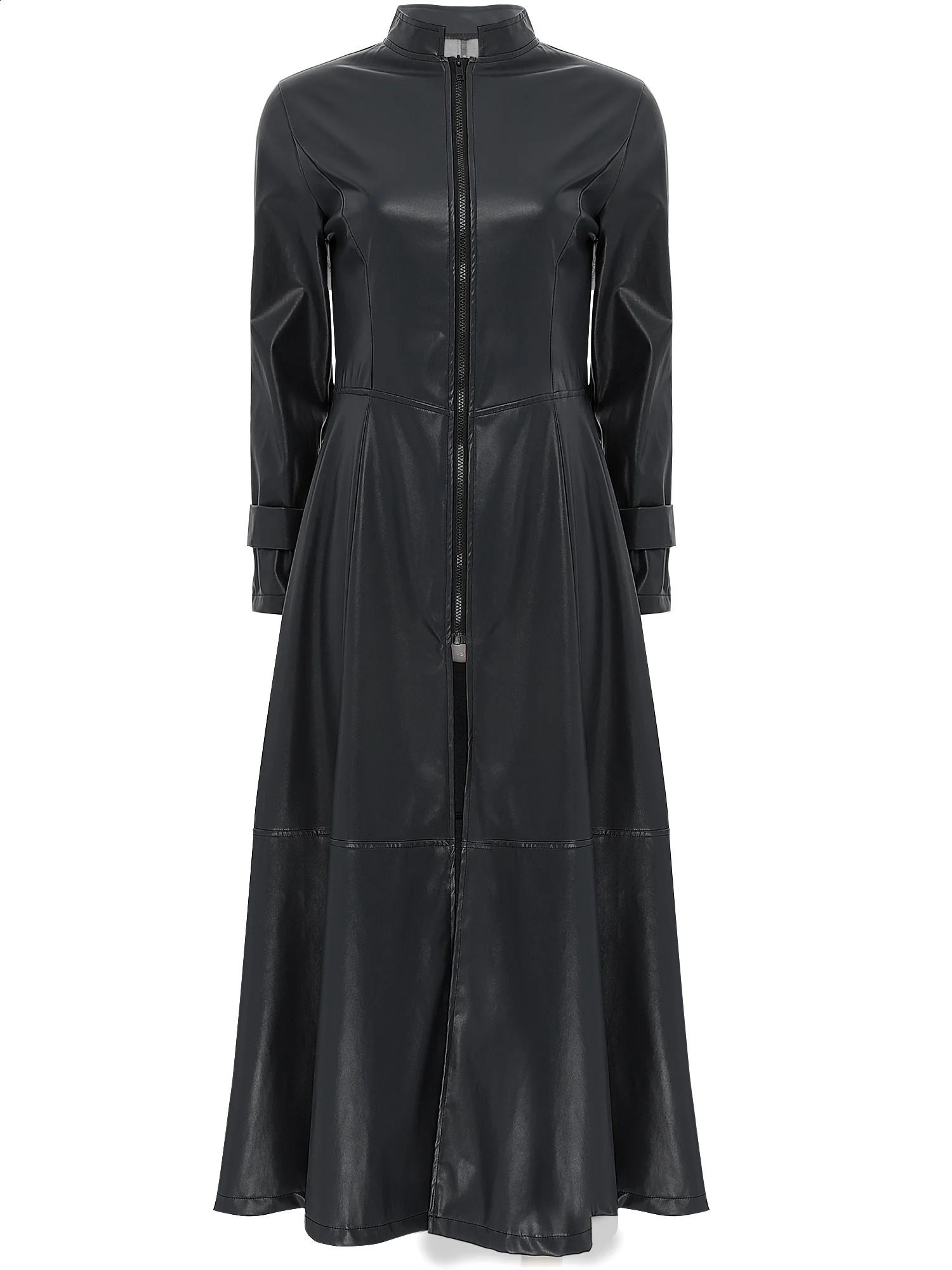 Cool Matrix Clothing WomensMens Leather Jacket Standing Collar Trench Coat with Zipper Cape Town Long Windproof Carnival Dress 240824
