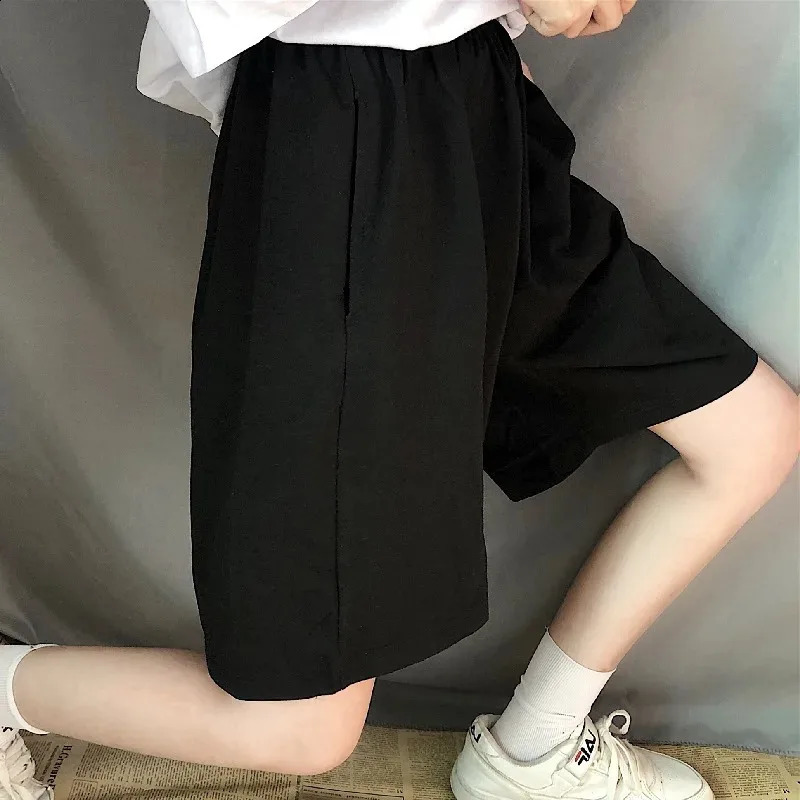 Summer Gray Shorts Women Fashion Ladies Elastic Waists Short Pants High waist Streetwear Wide-leg Oversize Simple Unisex Short 240824