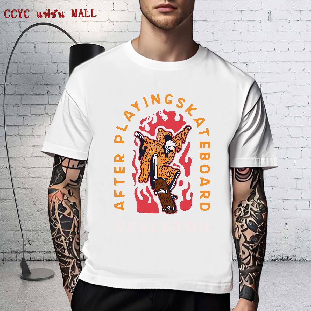 Free Shipping T-Shirts for Men 230g 100% Cotton skull Casual Beach Custom Print Oversized Breathable Short Sleeve Tshirt for Man Woman DIY Tshirts