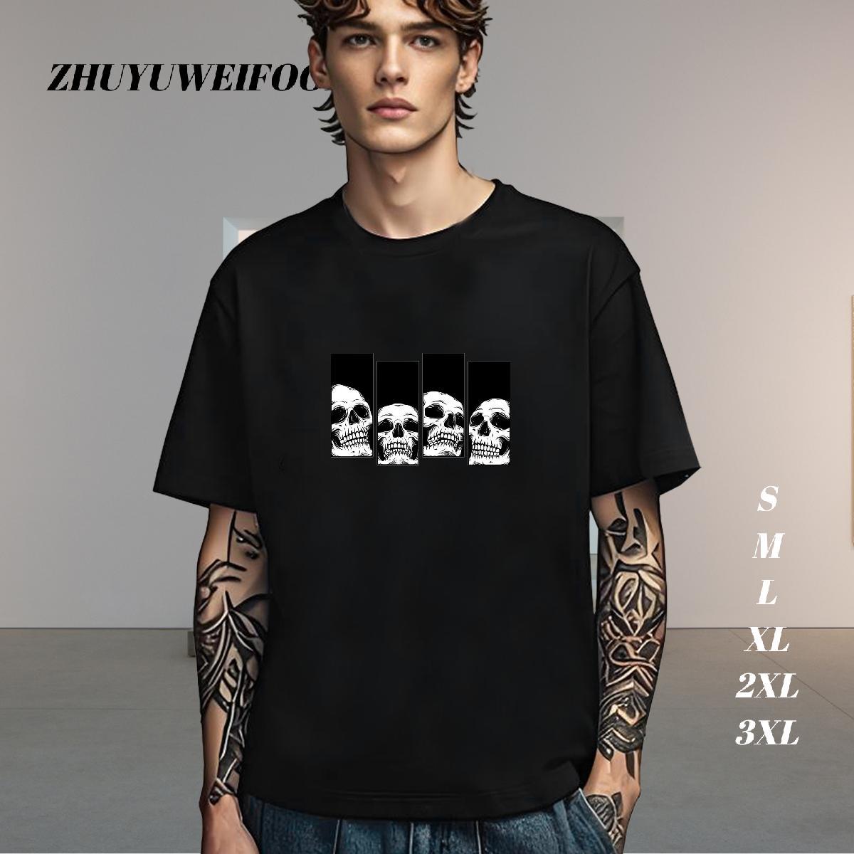 Designer T-Shirts for Men 230g Cotton skull Summer Casual Oversized Crew Neck Breathable Men Clothes T-Shirt New Designer Polos