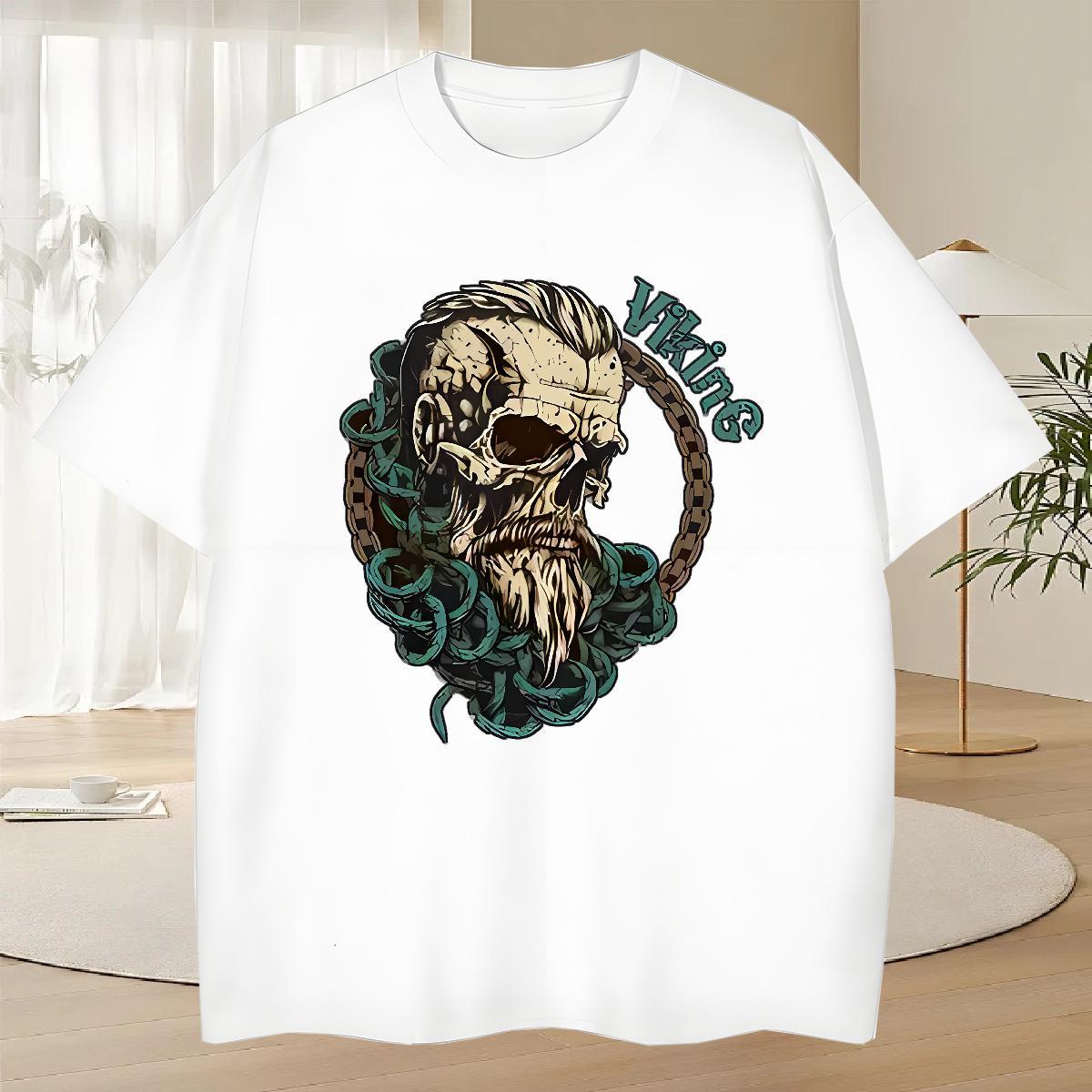 Popular T Shirts Men 230g Pure Cotton skull Home Outdoor DIY Printed O Neck Short Sleeves Men Tees 2024 New Tops
