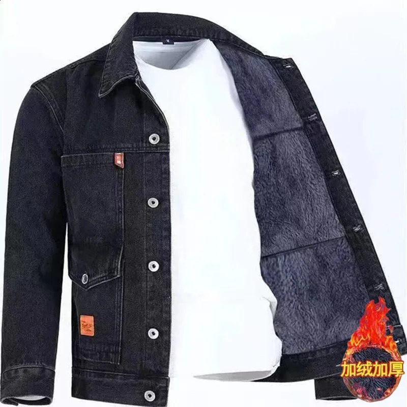 autumn and winter mens classic fully matched denim jacket wool thickened warm highquality S5XL 240824