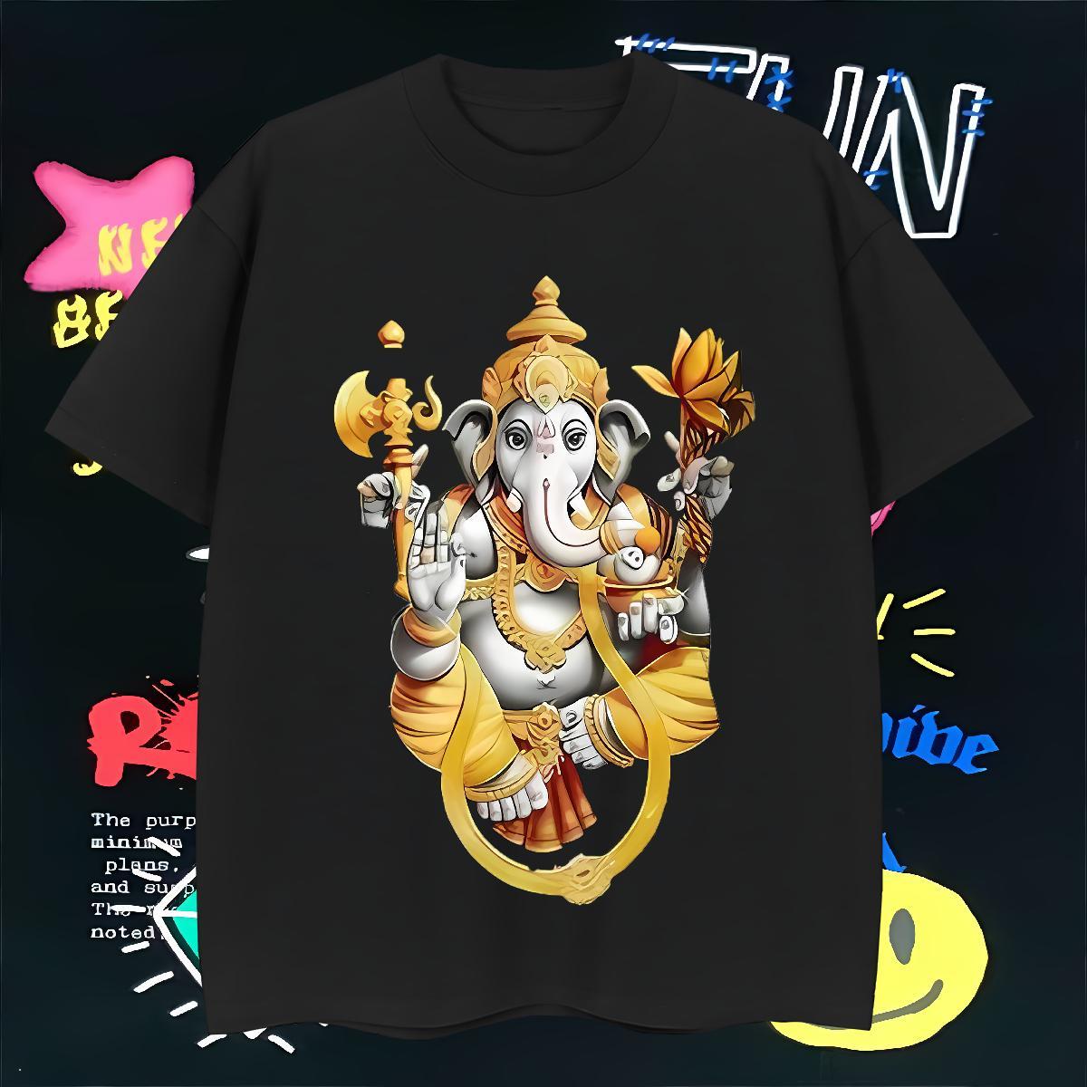 Comfortable T Shirt For Man 230g Cotton Ganesha Sports Casual Anime Round Neck Short Sleeve Men Tshirts Fashion Designer Polos