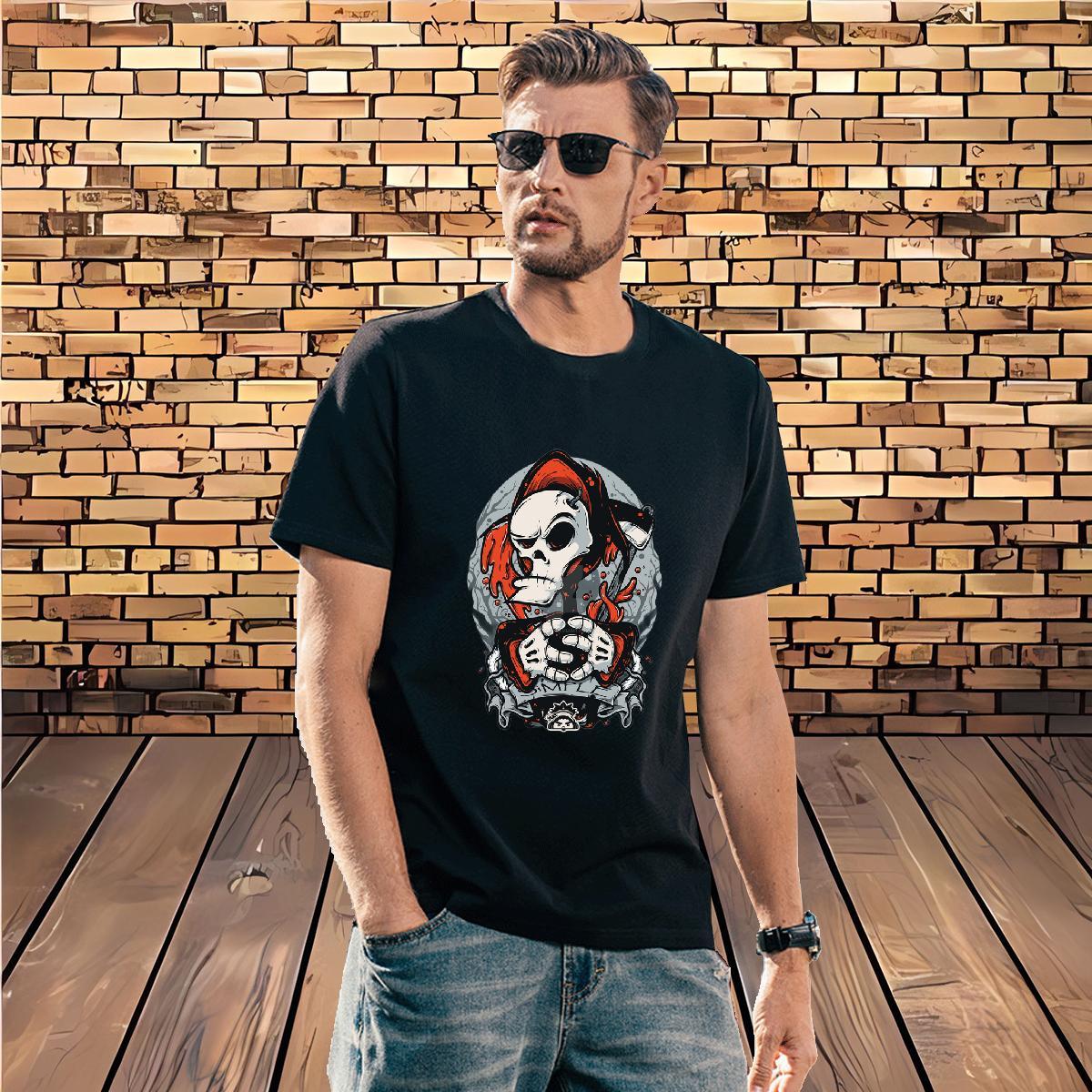 TOP Quality T-Shirts 230g Pure Cotton skull Spring Summer Custom Print Plus Size Breathable Soft Tshirt for Man Woman 2024 DIY Tees