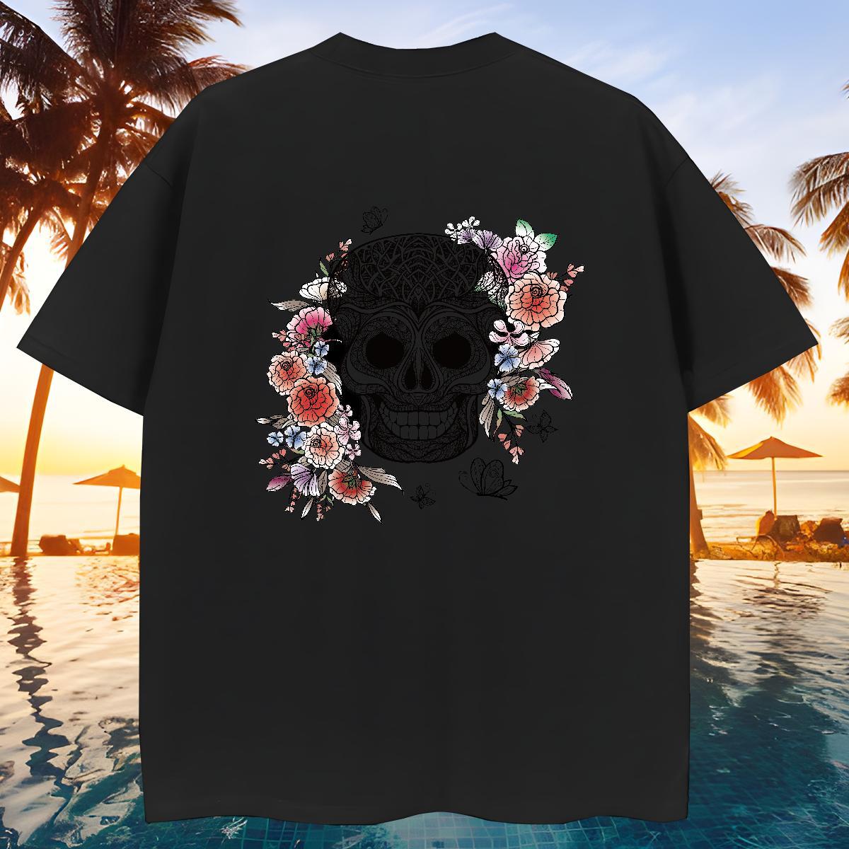 Loose T shirt 230g Pure Cotton flower Casual Daily Wear Custom Big Size Round Neck Short Sleeve Men Tshirts 2024 Summer Tees