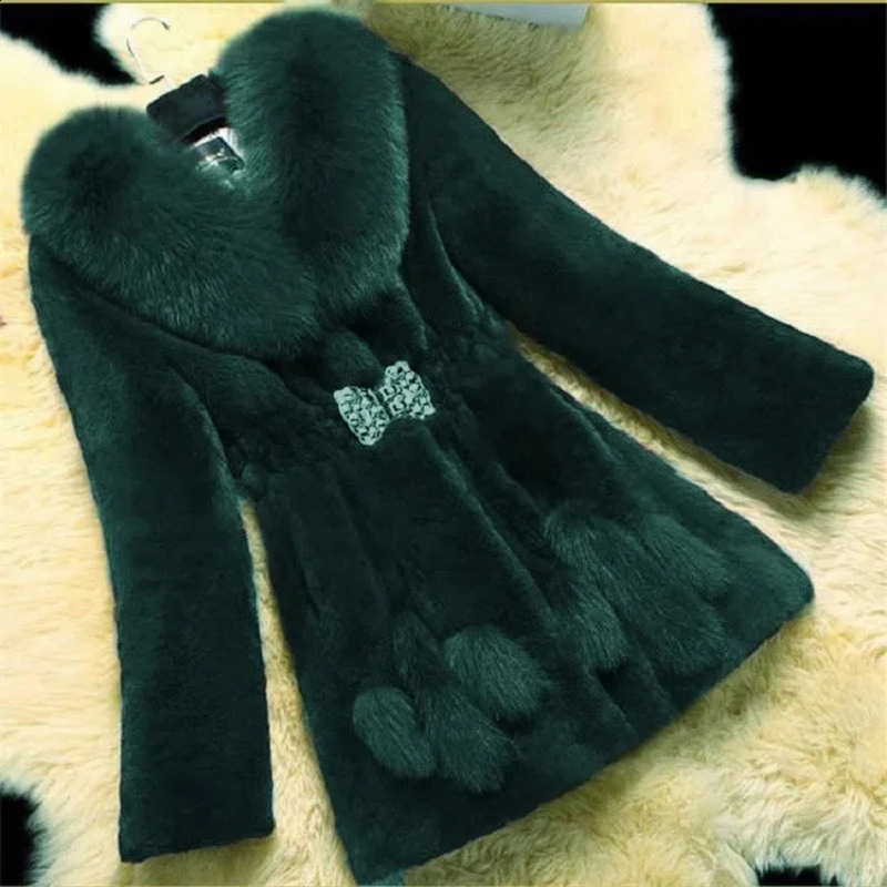 Extra large womens winter plush coat thick fur warm jacket Vneck faux collar clothing comfortable 240824