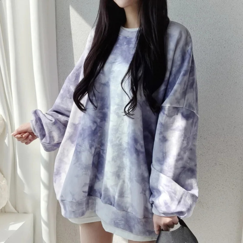 Women Sweatshirt Tie Dye Long Sleeve Hoodie Loose Tops Spring Autumn Cotton Pullovers Casual Female Fashion Streetwear 240824