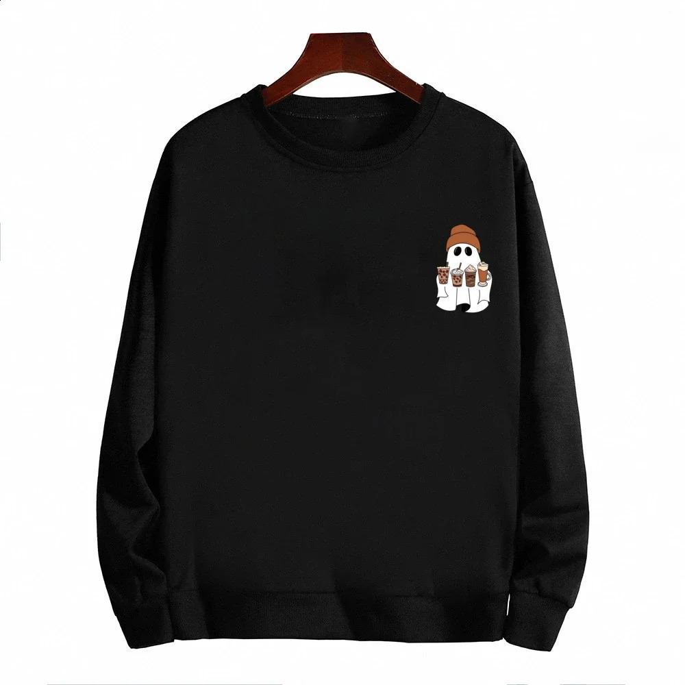 Ice Coffee Women Graphic Sweatshirts Halloween Cute Ghost Little Ghost Ice Coffee Loose Sweatshirts Fashion Y2K Clothes 240824