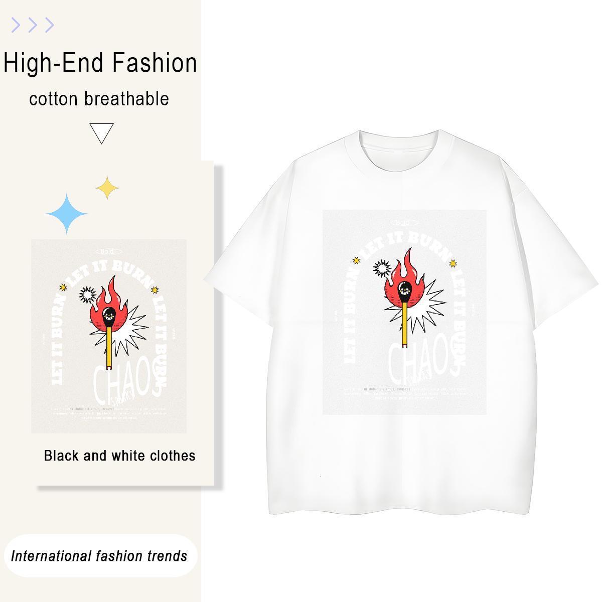 Brand Tshirt for Man Woman 100% Cotton 230g fire Sports Casual T shirt Breathable Short Sleeve Customized Tees Shirts