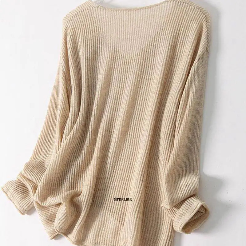 Plus Size 6XL 150KG Autumn Women Sweater Long Sleeve V Neck Casual Loose Hollow Solid Color Sweater Black Beige Loose Coat 240824