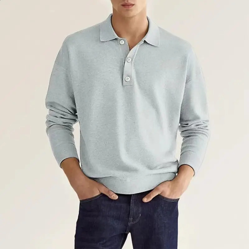 Summer solid color breathable casual Mens Polo shirt long sleeve loose business T-shirt Mens Fashion clothing 240824
