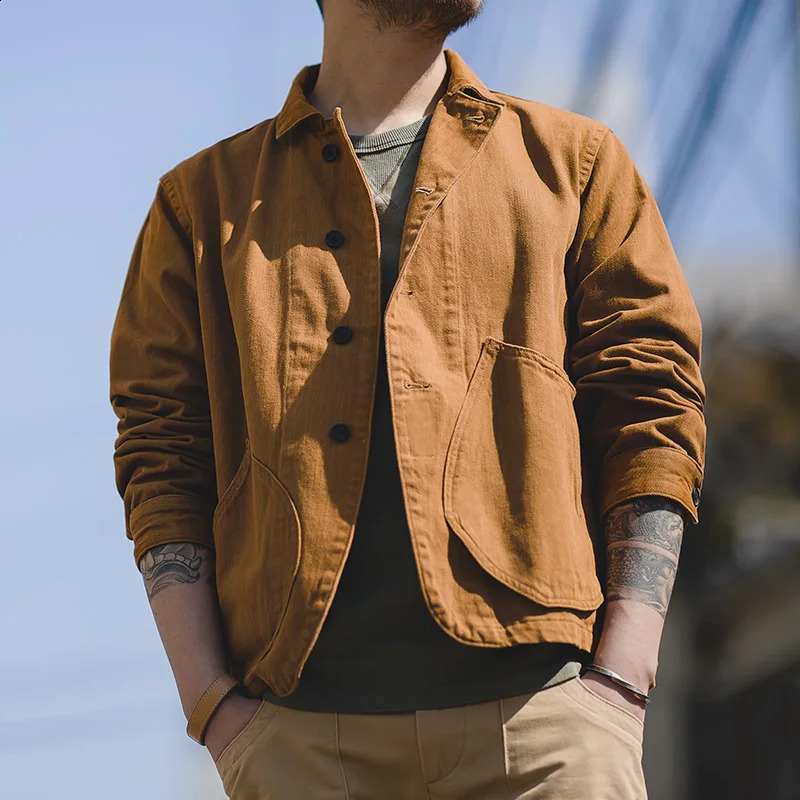Maden Workwear French Vintage Jacket Ginger Yellow Amekaji Casual Hunting Jackets Mens Autumn MultiPocket Coat Outwear 240824