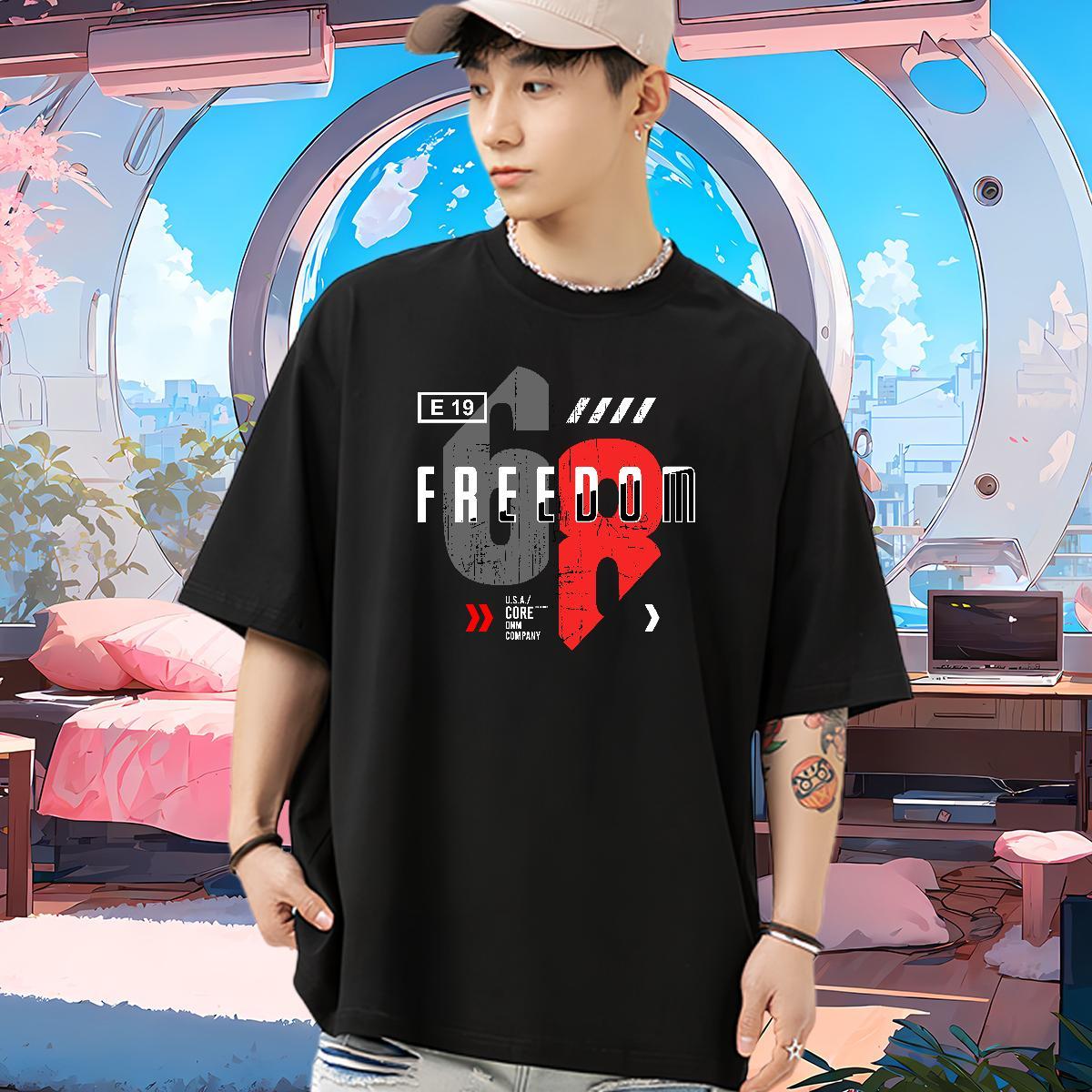 Wholesale Mens T Shirts 230g 100% Cotton letter Street Casual White Plus Size Crew Neck Couples T Shirts DIY Customized Wear