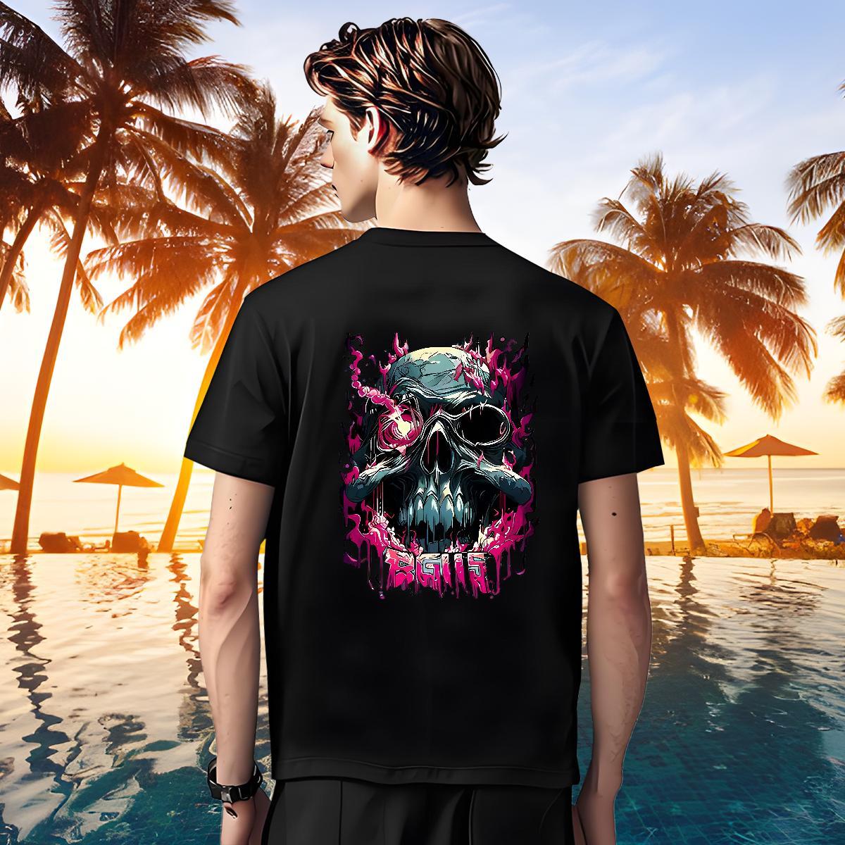 Free Shipping Man T Shirts 230g Cotton skull Casual Daily Wear Custom Printing Breathable Soft Couples T Shirts 2024 Summer Tshirts