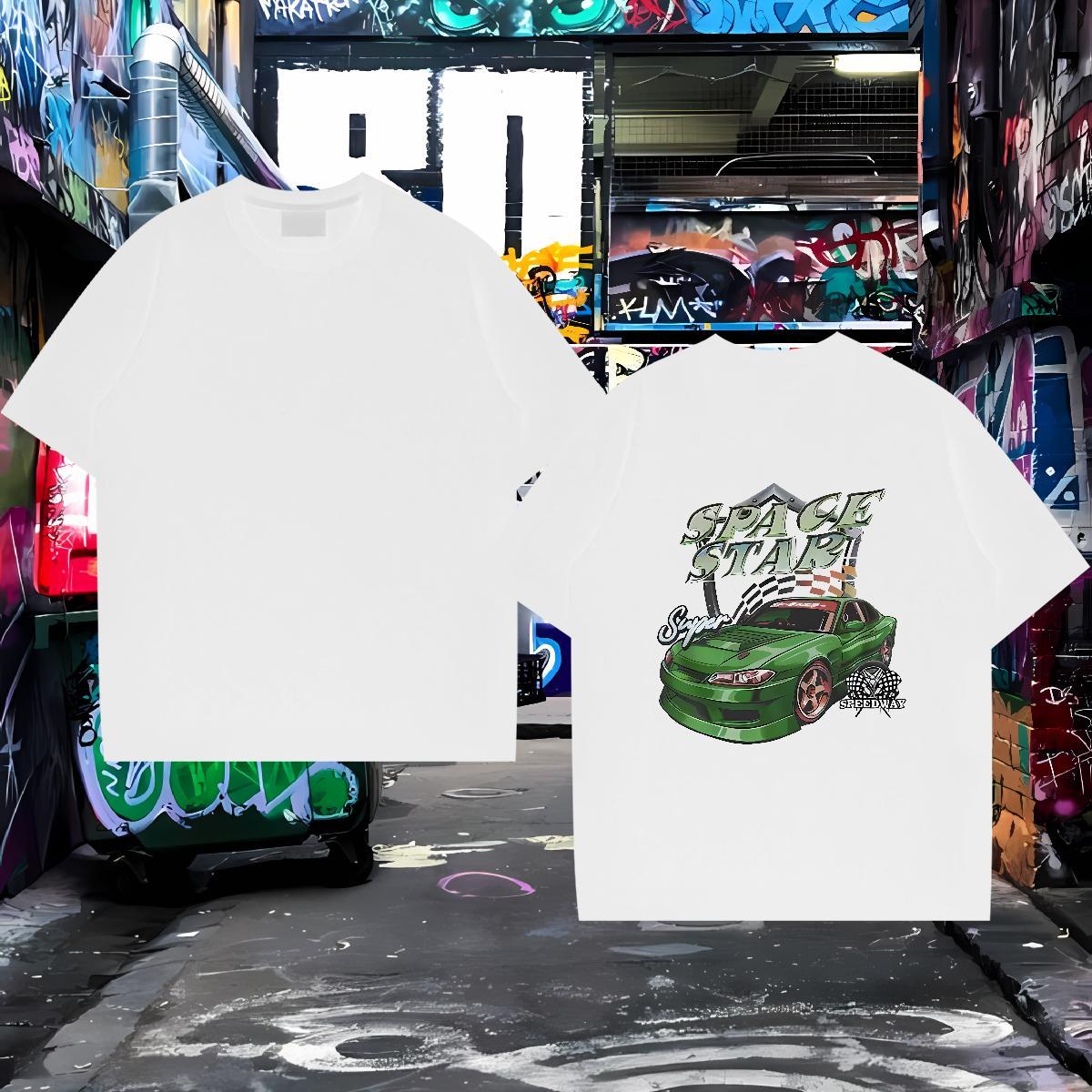 Fashion New Men Tops Tees green car Daily Outfit 230g 100% Cotton Top Tees Round Neck Short Sleeve Classic Men T Shirts Customized Print