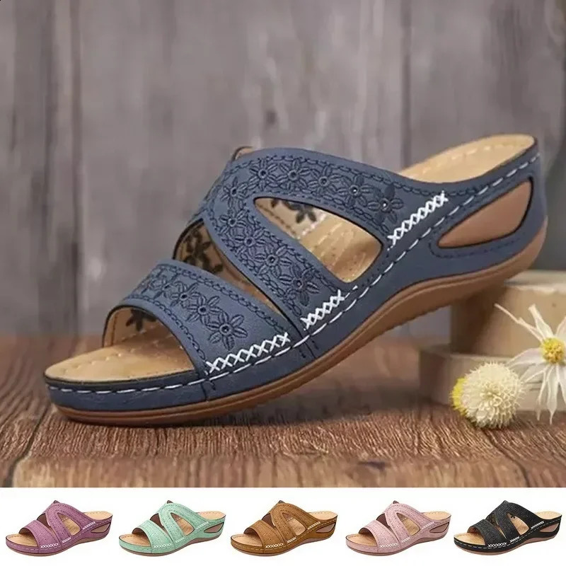 2024 Summer Womens Wedge Sandals Advanced Orthodontic Open toe Sandals Retro Anti slip Leather Casual Womens Platform Retro Shoes 240823